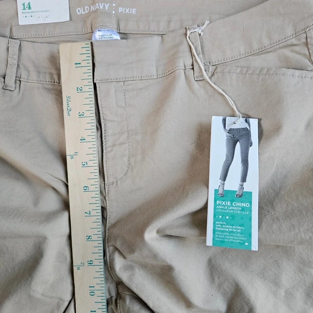 Old Navy Pixie Chino Ankle Pants Womens 14 Tan Khaki Stretch Mid Rise Slim New - Picture 10 of 11